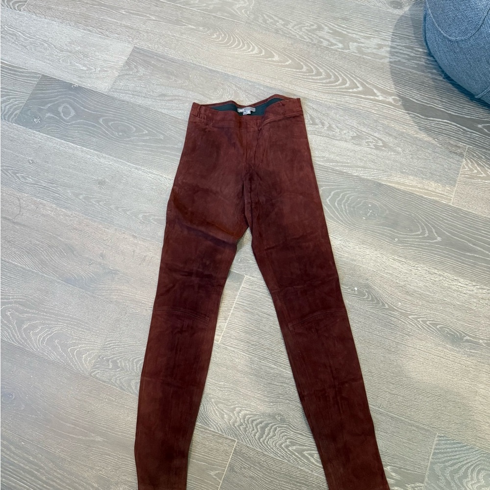 VINCE Raisin Lambskin Leather Suede Skinny Pull-On Leggings Pants